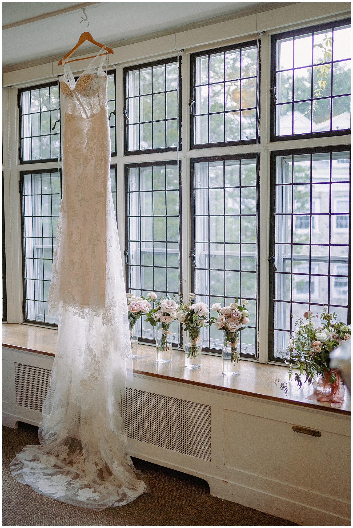 Wedding Dress Hanging in Window