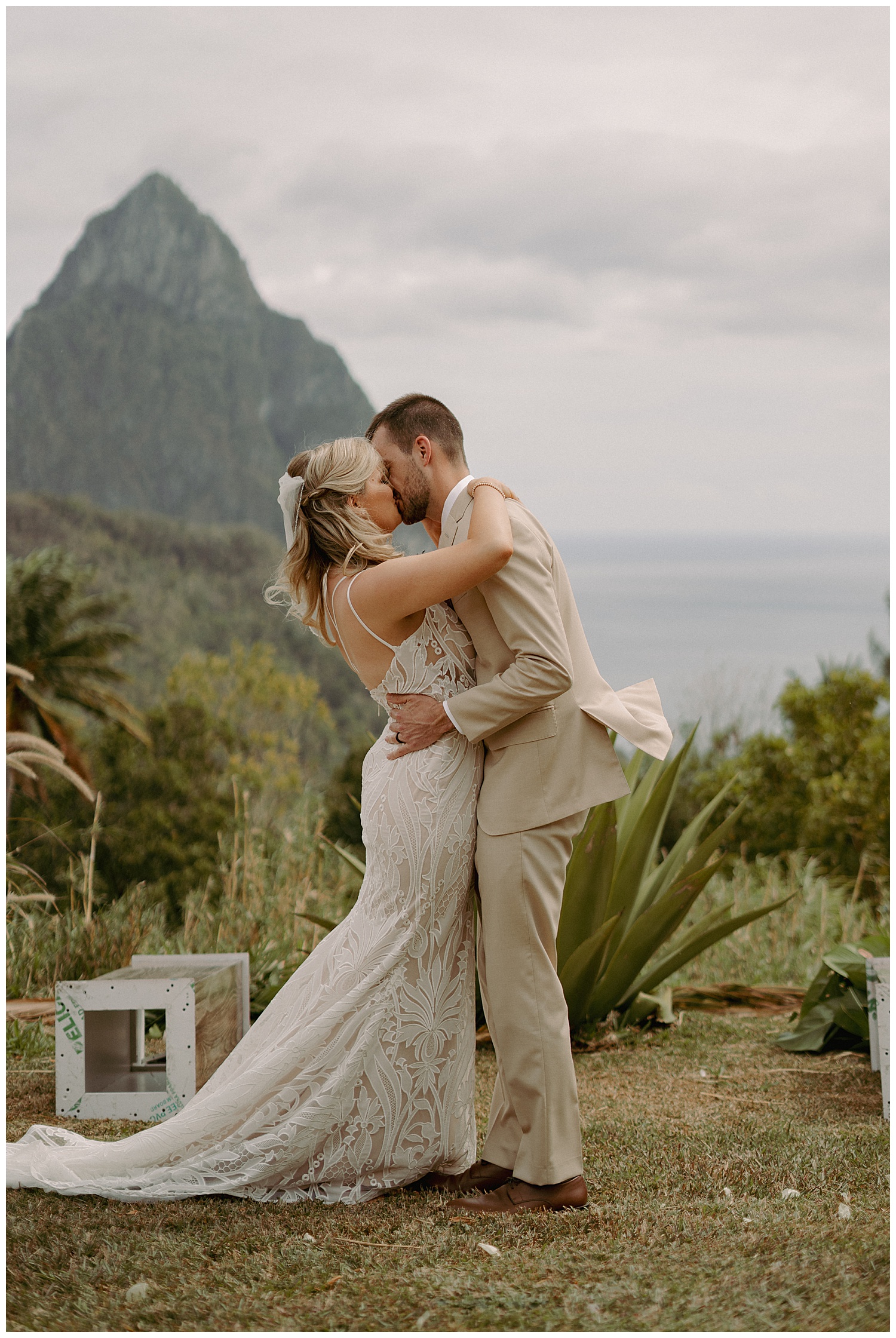Wedding Ceremony in St Lucia at La Haut Plantation with a view of the Pitons