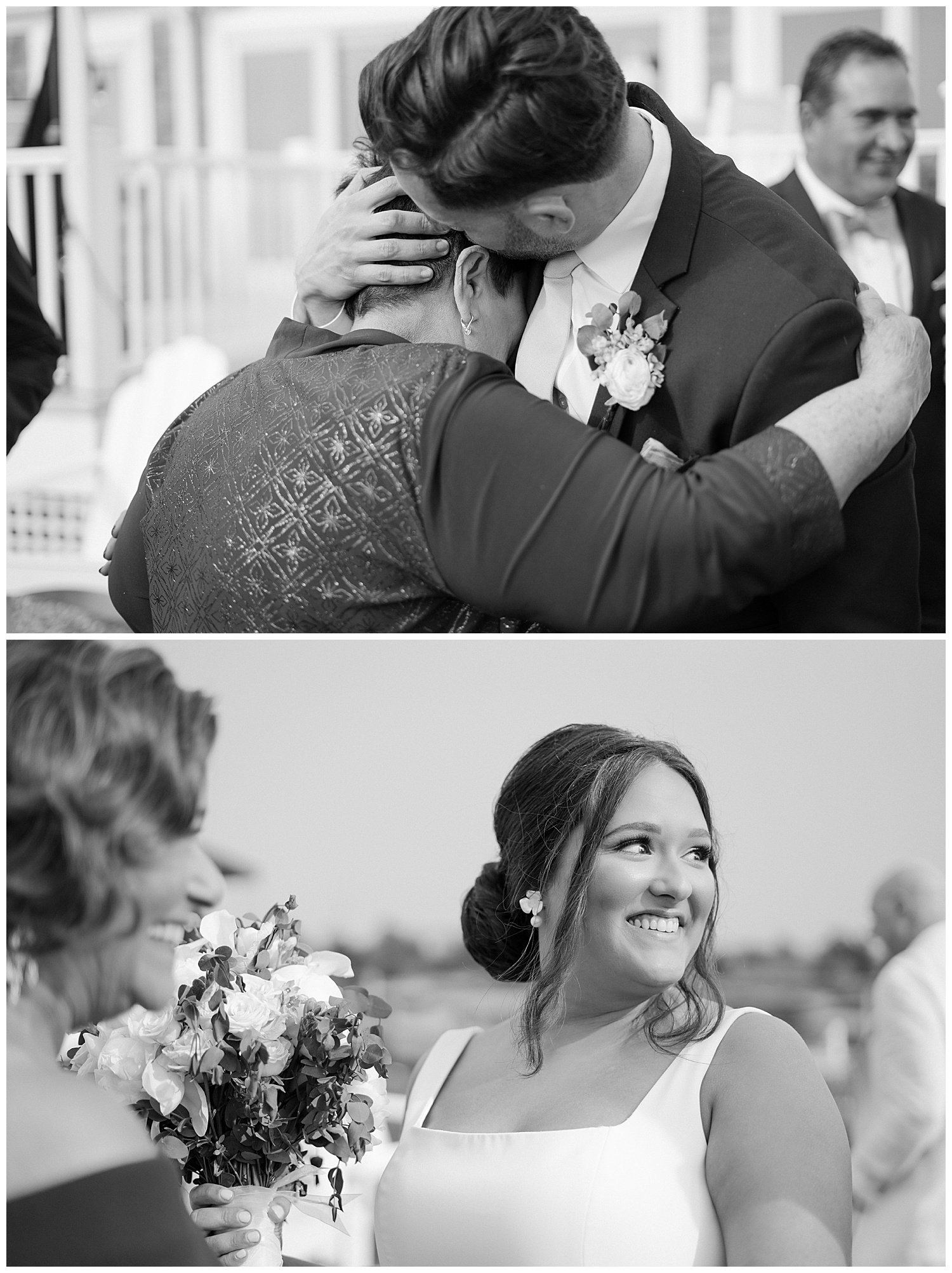 Black and White candid photos after ceremony, with emotions running high, tears