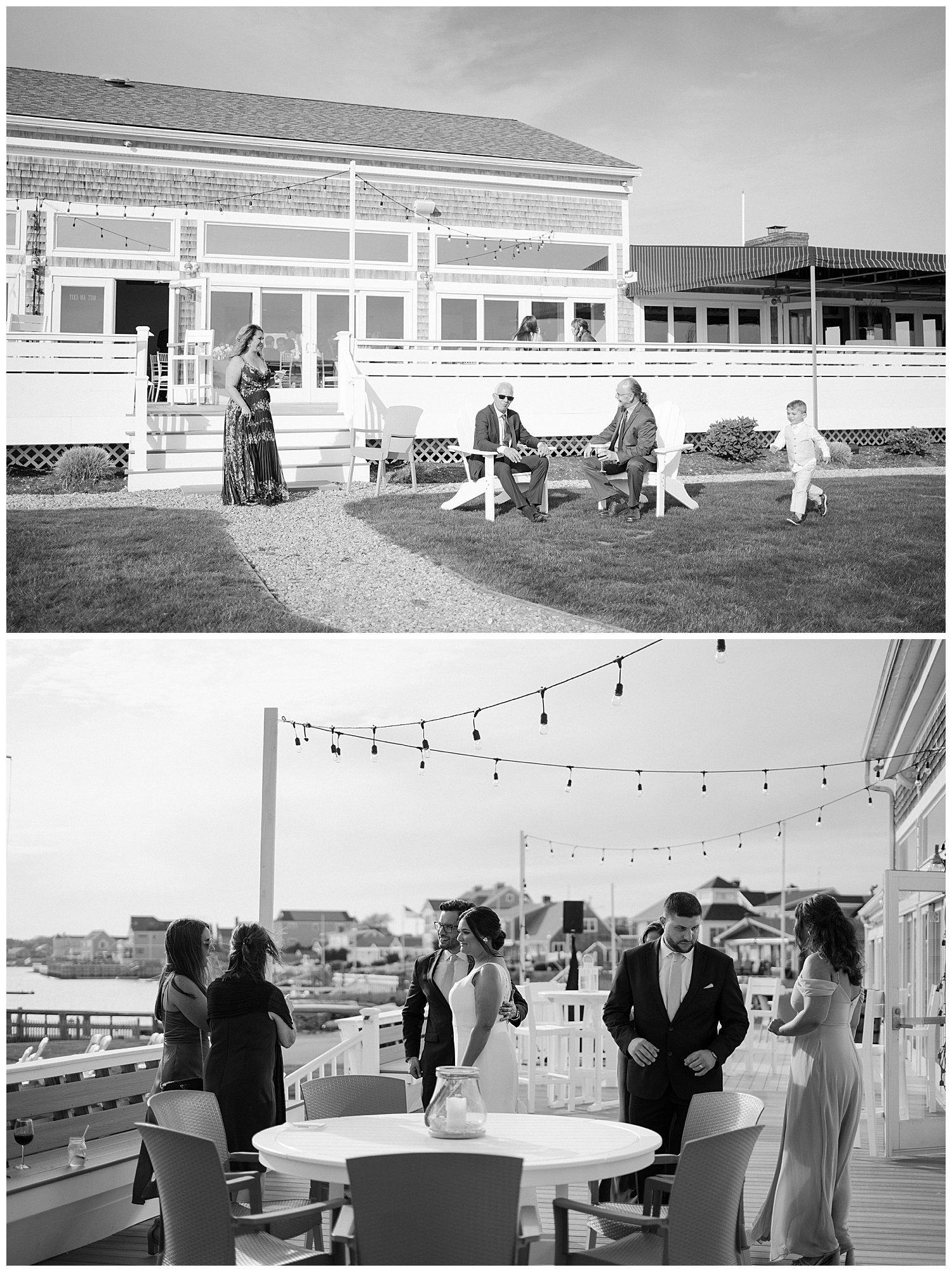 Candid Photos of guests outside on deck during cocktail hour