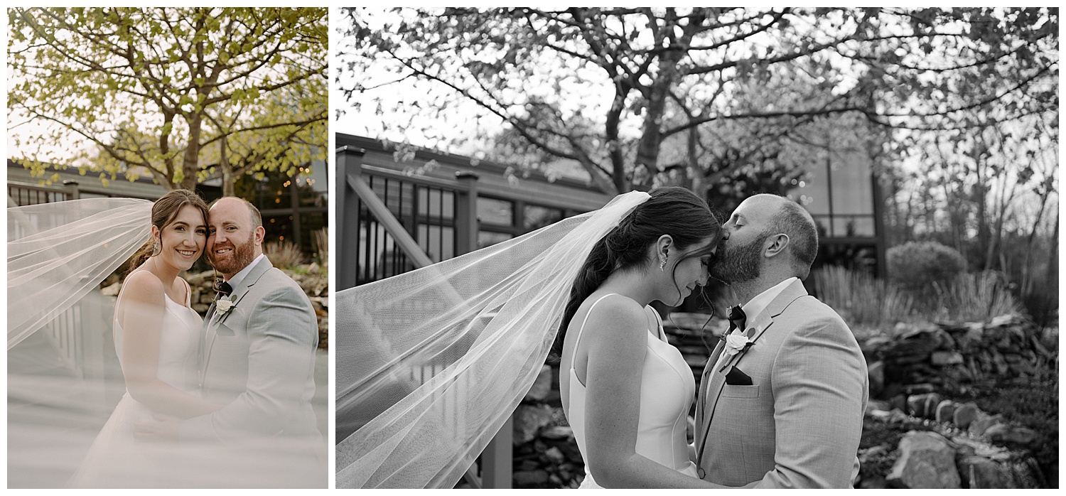 Elegant Spring Bride and Groom Veil Photos at Winery