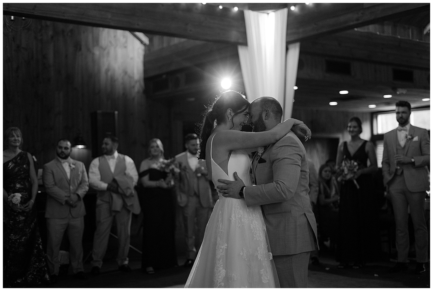 Bride and Groom Wedding First Dance Black and White Photo