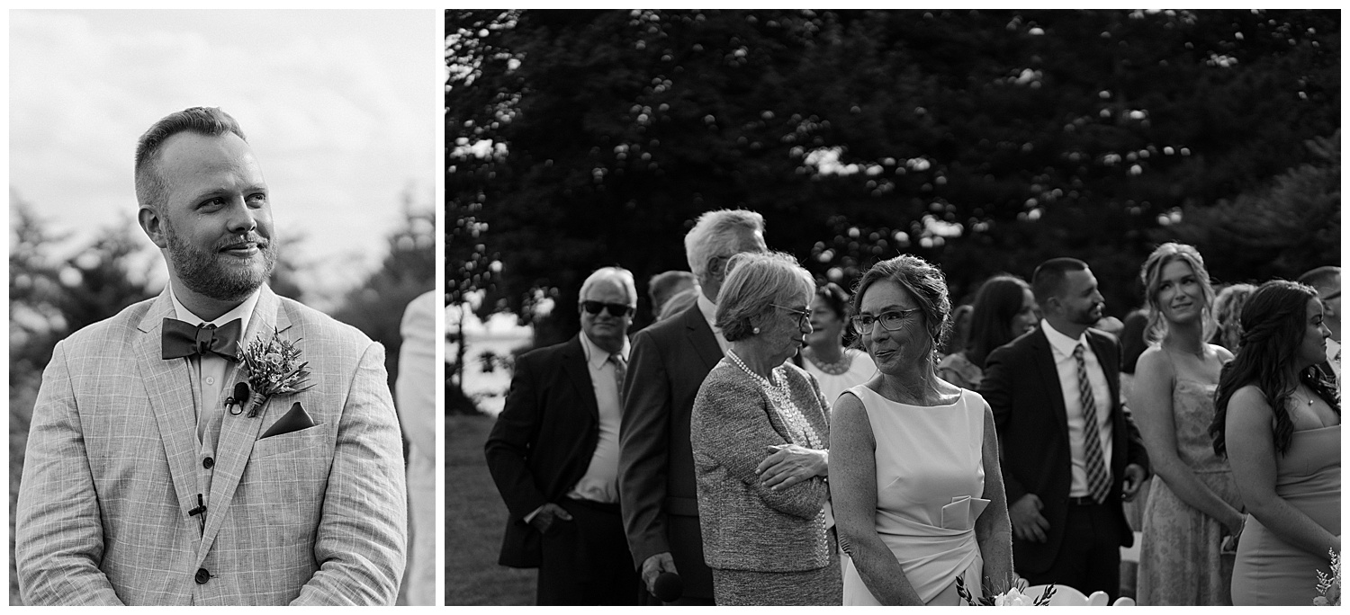 Emotional black and white ceremony photos for summer estate wedding